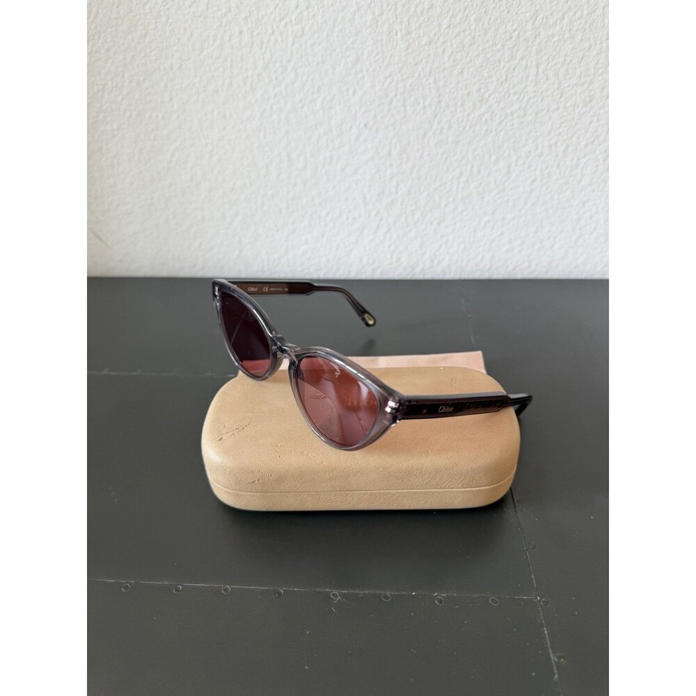 Chloé CE757S 035 Oval Cat Eye Sunglasses Grey Y2K Italy w/ Chain Loops